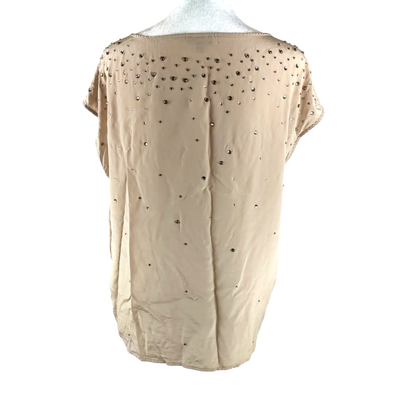 Talbots Women's Silk Skirt Sleeveless Tank Top Tan Beige Rhinestone Medium - Picture 4 of 7